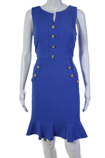 Karl Lagerfeld Womens Back Zip Sleeveless V Neck Peplum Dress Blue Size 2