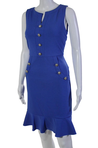 Karl Lagerfeld Womens Back Zip Sleeveless V Neck Peplum Dress Blue Size 2