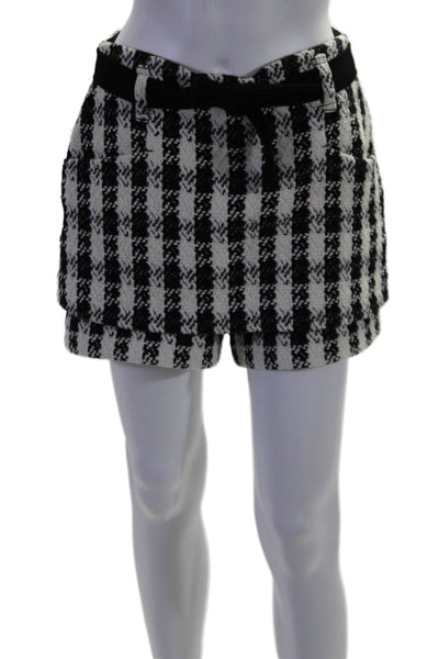 Maje Womens High Rise Plaid Tweed Belted Skort White Black Size 40