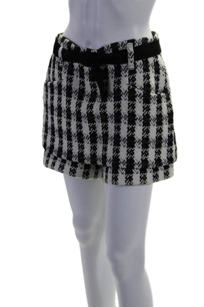 Maje Womens High Rise Plaid Tweed Belted Skort White Black Size 40