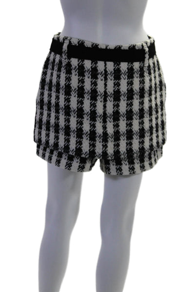 Maje Womens High Rise Plaid Tweed Belted Skort White Black Size 40