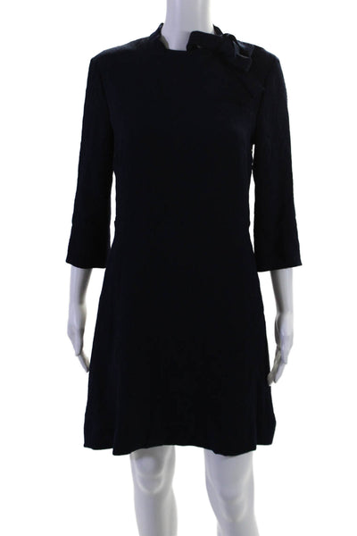 Sandro Paris Womens Long Sleeve Lace Panel Mock Neck A Line Dress Navy Size 3