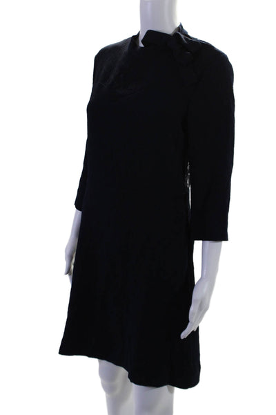 Sandro Paris Womens Long Sleeve Lace Panel Mock Neck A Line Dress Navy Size 3