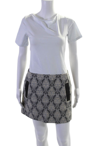 Maje Womens Metallic Abstract Print Leather Trim Mini Skirt Gray Size 38