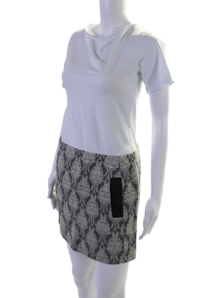 Maje Womens Metallic Abstract Print Leather Trim Mini Skirt Gray Size 38