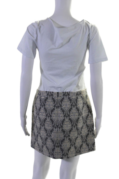 Maje Womens Metallic Abstract Print Leather Trim Mini Skirt Gray Size 38