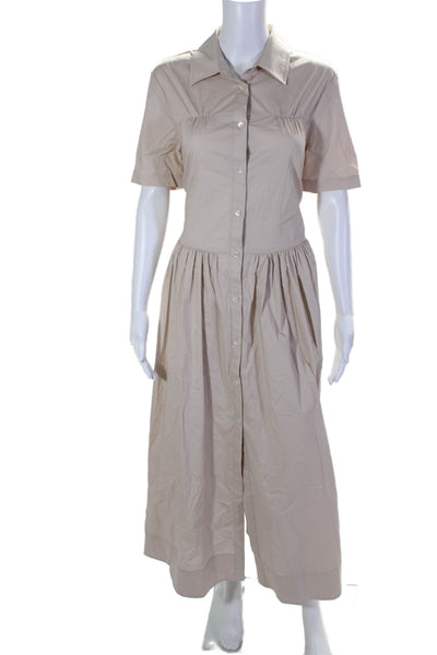 Staud Womens Cotton Short Sleeve Button Lined Full A-line Long Dress Beige Size