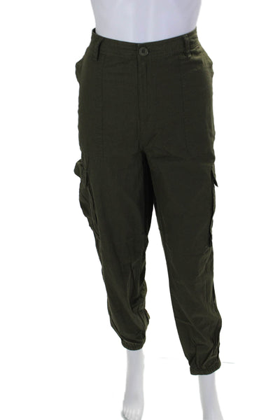 Aqua Womens Cotton Textured Lined Cuff Bottom Cargo Pants Army Green Size M