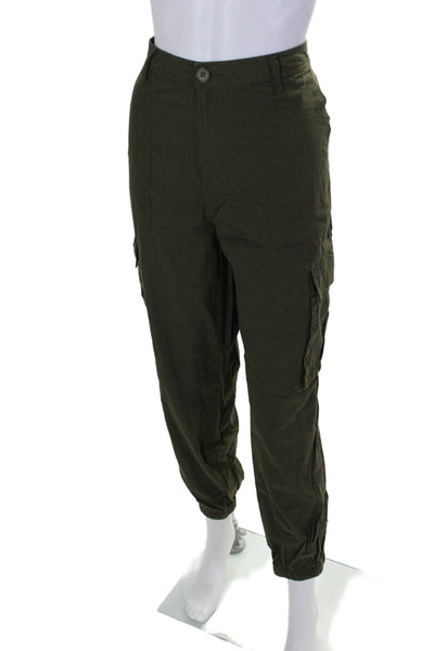 Aqua Womens Cotton Textured Lined Cuff Bottom Cargo Pants Army Green Size M