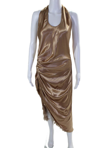 Helmut Lang Womens Sleeveless Ruched Waist Feather Bottom Slip Dress Bronze Size