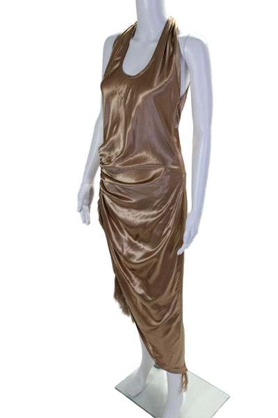 Helmut Lang Womens Sleeveless Ruched Waist Feather Bottom Slip Dress Bronze Size