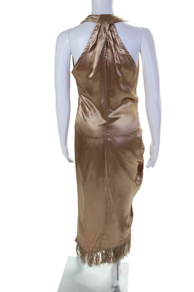 Helmut Lang Womens Sleeveless Ruched Waist Feather Bottom Slip Dress Bronze Size