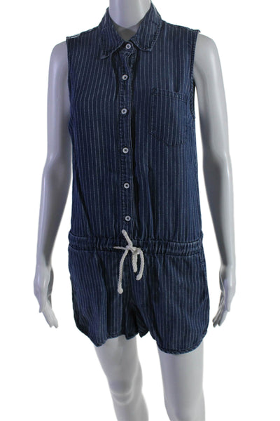 Splendid Womens Striped Sleeveless Collared Button Up Romper Blue Size XS