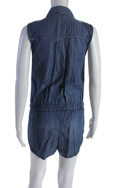 Splendid Womens Striped Sleeveless Collared Button Up Romper Blue Size XS