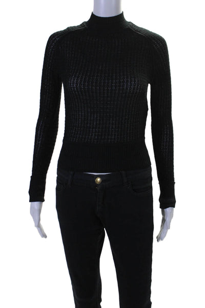 Alexander Wang Women's Mock Neck Long Sleeves Pullover Sweater Black Size S