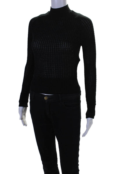 Alexander Wang Women's Mock Neck Long Sleeves Pullover Sweater Black Size S