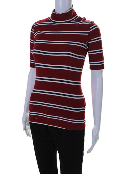 Meemoza Women's Mock Neck Short Sleeves Basic T-Shirt Striped Size XS