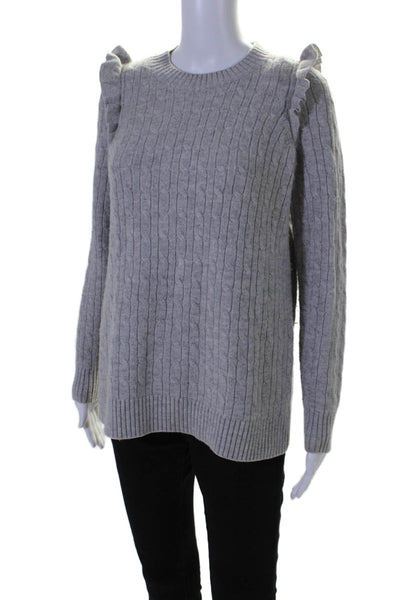 Hatch Women's Crewneck Long Sleeves Cable-Knit Pullover Sweater Gray Size 0