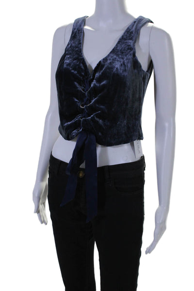 Staud Women's Scoop Neck Sleeveless Lace Up Cropped Top Blue Size S