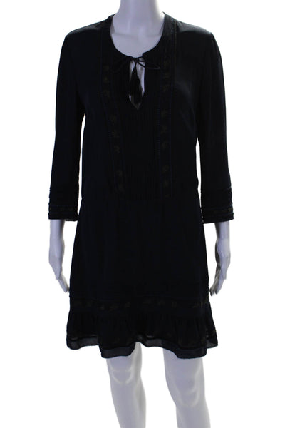 Veronica Beard Women's Round Neck Long Sleeves Tassel Mini Dress Blue Size 4