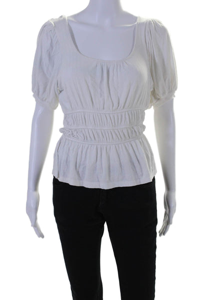 Slate & Willow Womens Smocked Peplum Top White Size 6 15792348