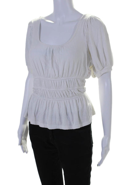 Slate & Willow Womens Smocked Peplum Top White Size 6 15792348
