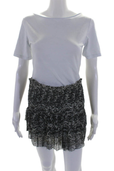 Isabel Marant Etoile Womens Smocked Waist Ruffle Tiered Mini Skirt Black Size 36