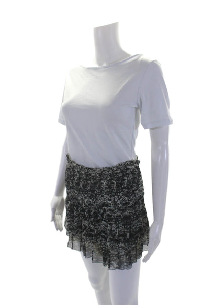 Isabel Marant Etoile Womens Smocked Waist Ruffle Tiered Mini Skirt Black Size 36