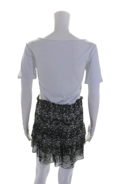 Isabel Marant Etoile Womens Smocked Waist Ruffle Tiered Mini Skirt Black Size 36