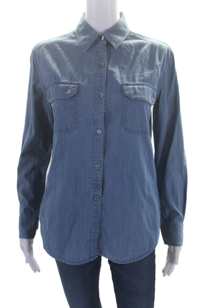 Vince Women's Long Sleeves Patch Pockets Button Down Chambray Shirt Size XS