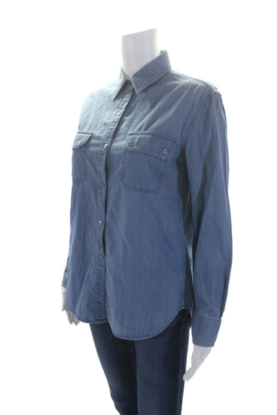 Vince Women's Long Sleeves Patch Pockets Button Down Chambray Shirt Size XS