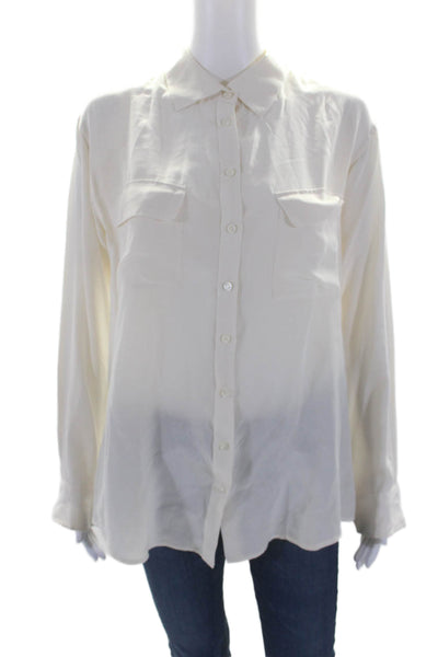 Equipment Femme Women's Long Sleeves Button Down Silk Shirt Beige Size S