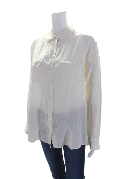 Equipment Femme Women's Long Sleeves Button Down Silk Shirt Beige Size S