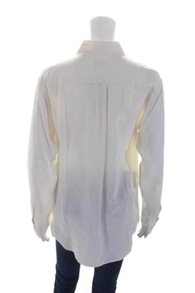 Equipment Femme Women's Long Sleeves Button Down Silk Shirt Beige Size S