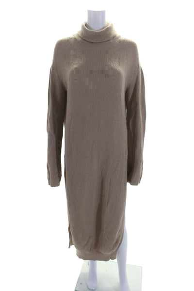 Nanushka Womens Brown Animal Hair Ribbed Turtleneck Sweater Dress Size S