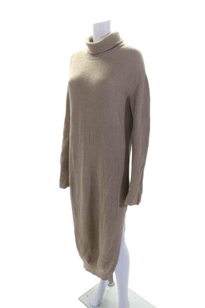 Nanushka Womens Brown Animal Hair Ribbed Turtleneck Sweater Dress Size S