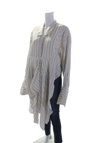 JW Anderson Womens White Striped Asymmetric Side Slit Hi-Low Tunic Top Size S