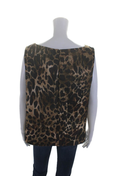 Lafayette 148 New York Womens Animal Print Zip Up Tank Top Blouse Brown Size 14