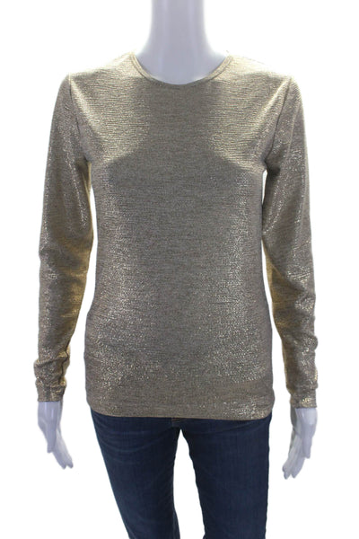 Dries Van Noten Womens Long Sleeve Metallic Blouse Gold Size XS