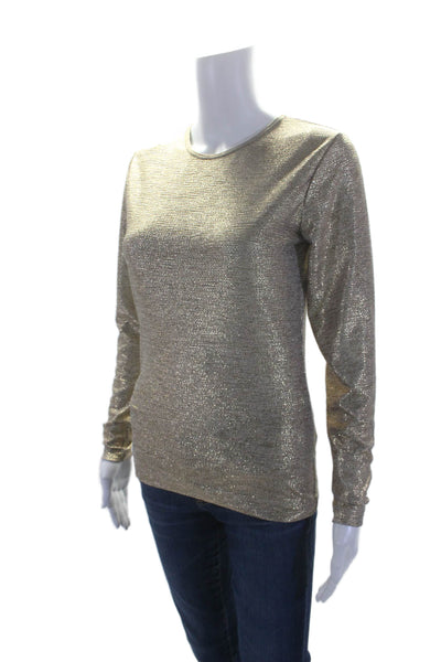 Dries Van Noten Womens Long Sleeve Metallic Blouse Gold Size XS