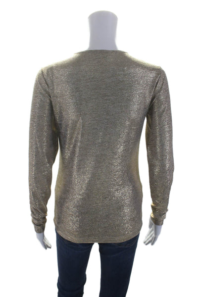 Dries Van Noten Womens Long Sleeve Metallic Blouse Gold Size XS