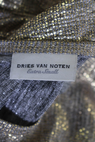 Dries Van Noten Womens Long Sleeve Metallic Blouse Gold Size XS