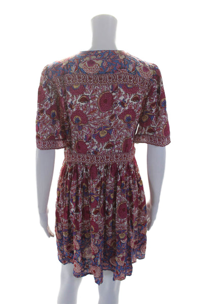 Ba&Sh Women's V-Neck Short Sleeves Half Button Flare Mini Dress Floral Size M