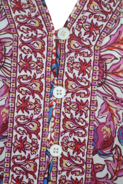 Ba&Sh Women's V-Neck Short Sleeves Half Button Flare Mini Dress Floral Size M