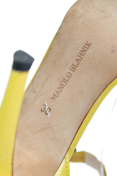 Manolo Blahnik Womens Leather Ankle Strap Sandal Heels Yellow Size 38 8