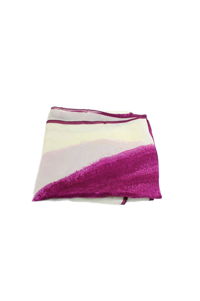 Halston Womens Colorblock Square Scarf Beige Fuschia OS