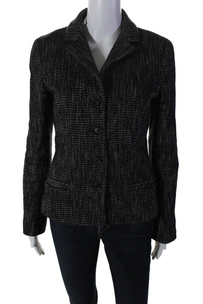 Theory Womens Wool Thick Textured Collared Button Blazer Jacket Black Size 8