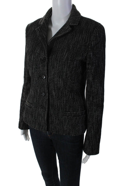 Theory Womens Wool Thick Textured Collared Button Blazer Jacket Black Size 8