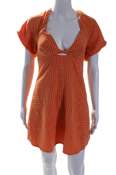 Louna Womens Orange Gingham Mini Dress Orange Size 4 15767902