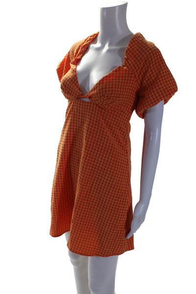 Louna Womens Orange Gingham Mini Dress Orange Size 4 15767902